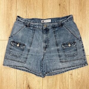 Faded Glory 14 Cargo Denim Shorts Dark Stone Wash High Rise Cotton 90s Y2K